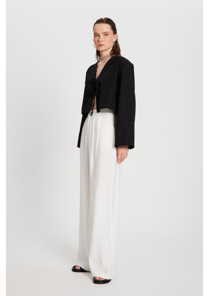 Kadın Ekru Kendinden Desenli Palazzo Pantolon 29099 fırsatları