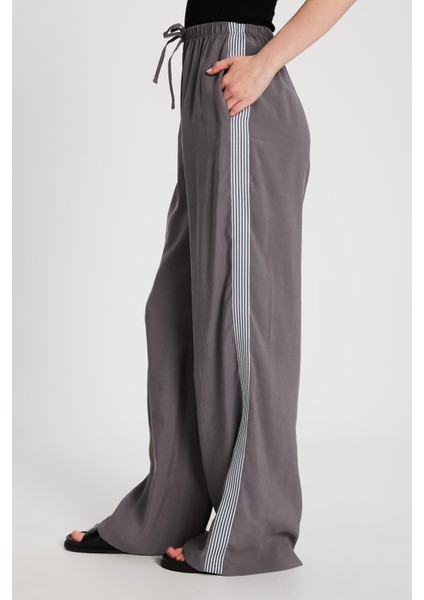 Kadın Antrasit %100 Modal Bol Kesim Yanları Şeritli Pantolon 29139 indirimleri