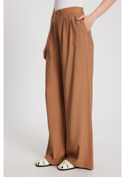 Kadın Camel Kendinden Desenli Palazzo Pantolon 29099