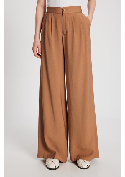 Kadın Camel Kendinden Desenli Palazzo Pantolon 29099 modelleri