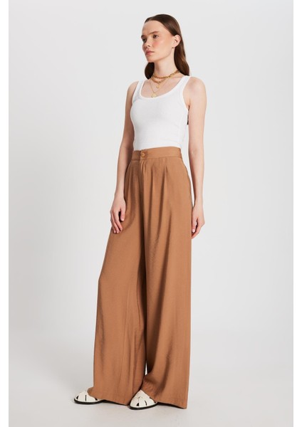 Kadın Camel Kendinden Desenli Palazzo Pantolon 29099 indirimleri