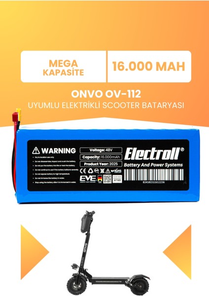 Onvo Ov-112 (Mega Kapasite) Batarya 48v 16ah Pil Elektrikli Scooter Bataryası