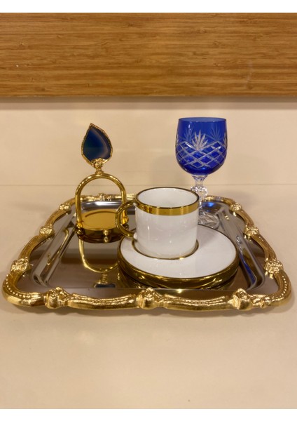 Tepsi Tek Kişilik Kahve Çay Sunum Kare Gümüş Altın 24X24 cm