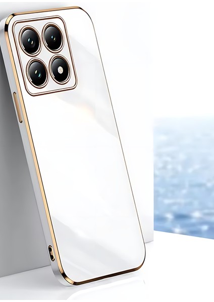 Xiaomi Mi 14T Kılıf Parlak Kenarlı Altın Işlemeli Kamera Korumalı Kapak