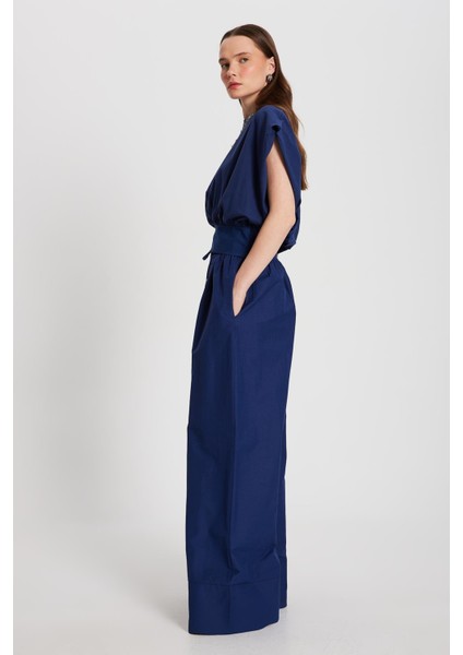 Kadın Lacivert Örme ve Dokuma Garnili Tasarım Bluz 29157 modelleri