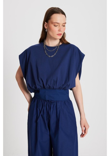 Kadın Lacivert Örme ve Dokuma Garnili Tasarım Bluz 29157 fırsatları