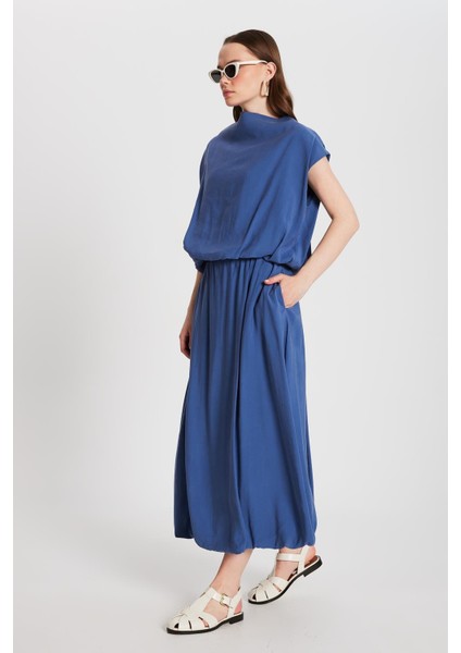 Kadın Indigo Modal Kumaş Alt/üst Bluz ve Etek Balon Takım 29237 modelleri