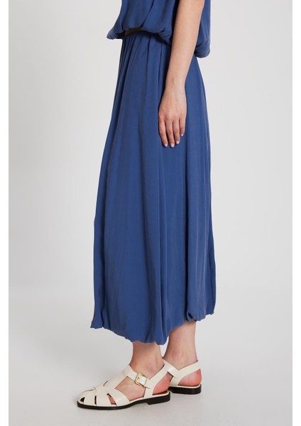 Kadın Indigo Modal Kumaş Alt/üst Bluz ve Etek Balon Takım 29237 fırsatları