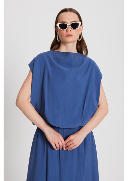 Kadın Indigo Modal Kumaş Alt/üst Bluz ve Etek Balon Takım 29237 indirimleri