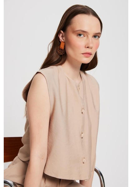 Kadın Bej Hannah Düğmeli Yelek 29090 fiyatları