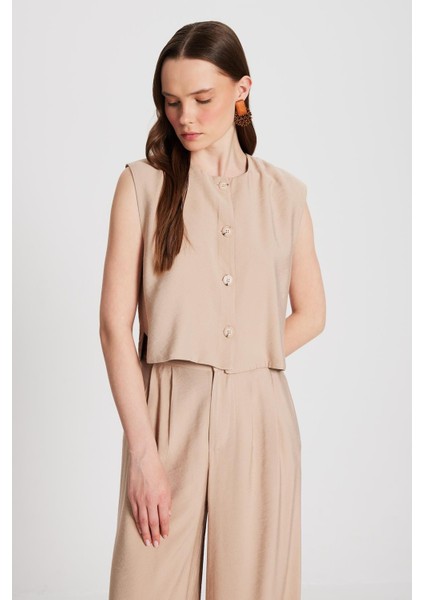 Kadın Bej Hannah Düğmeli Yelek 29090 modelleri