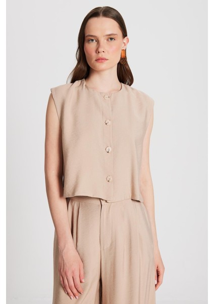 Kadın Bej Hannah Düğmeli Yelek 29090 fırsatları