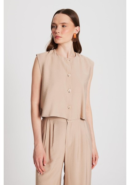 Kadın Bej Hannah Düğmeli Yelek 29090 indirimleri