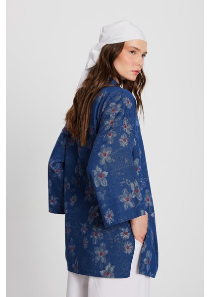 Kadın Indigo Jakar Desenli Kot Kimono Ceket 29151 modelleri