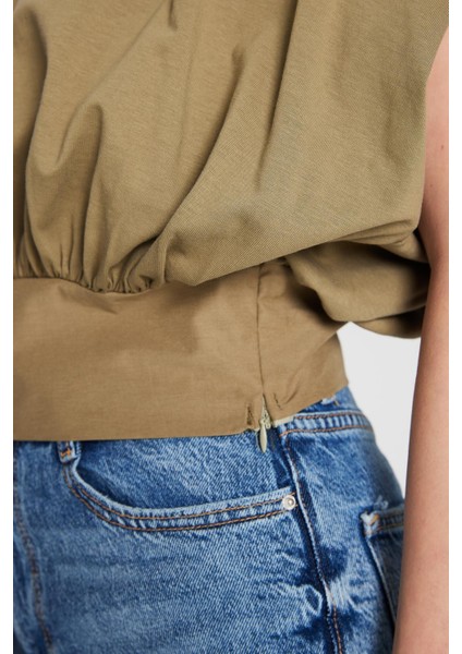 Kadın Haki Örme ve Dokuma Garnili Tasarım Bluz 29157 fiyatları