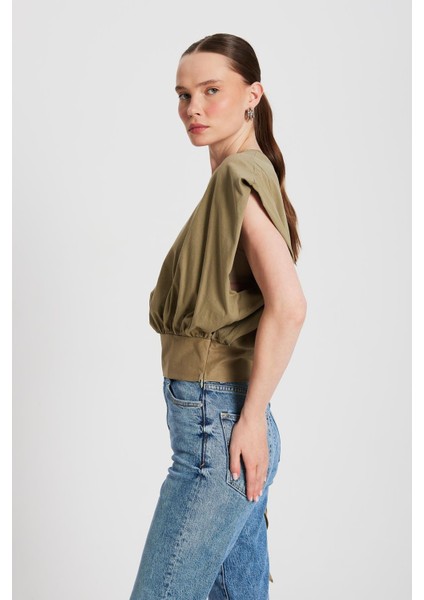 Kadın Haki Örme ve Dokuma Garnili Tasarım Bluz 29157 fırsatları
