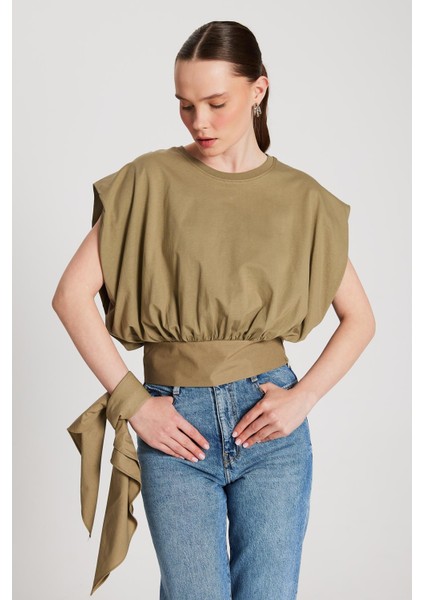 Kadın Haki Örme ve Dokuma Garnili Tasarım Bluz 29157 indirimleri