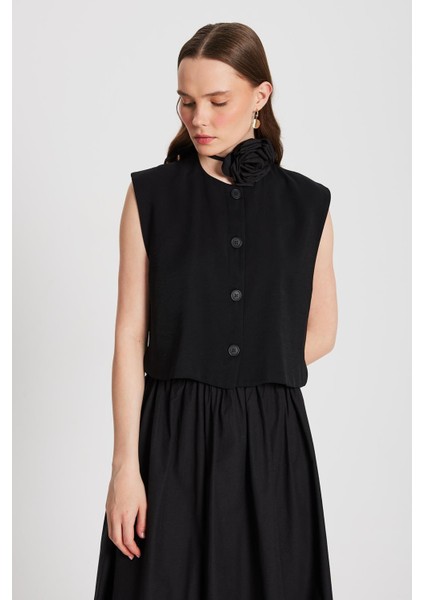 Kadın Siyah Hannah Düğmeli Yelek 29090 fiyatları