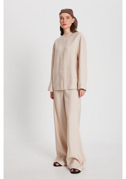 Kadın Bej %100 Modal Alt/üst Gömlek ve Pantolon Takım 29137 indirimleri
