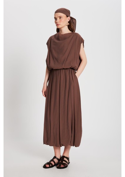 Kadın Kahve Modal Kumaş Alt/üst Bluz ve Etek Balon Takım 29237 fiyatları