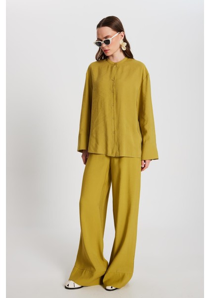 Kadın Yağ Yeşili %100 Modal Alt/üst Gömlek ve Pantolon Takım 29137