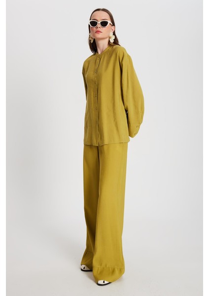 Kadın Yağ Yeşili %100 Modal Alt/üst Gömlek ve Pantolon Takım 29137 fiyatları