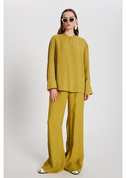 Kadın Yağ Yeşili %100 Modal Alt/üst Gömlek ve Pantolon Takım 29137 fırsatları