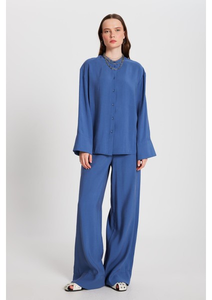 Kadın Indigo %100 Modal Alt/üst Gömlek ve Pantolon Takım 29137