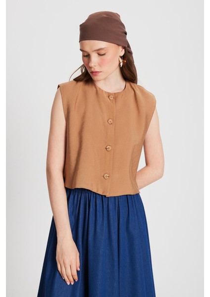 Kadın Camel Hannah Düğmeli Yelek 29090 modelleri