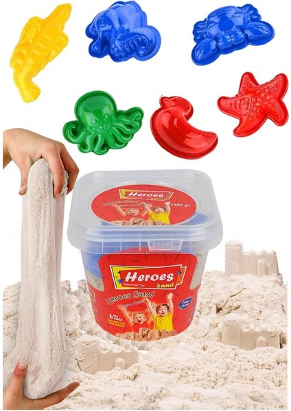 Naturel Kinetik Kum 500 gr ve Oyun Kalıbı 6 Lı 1 Paket Kurumaz Kinetik Oyun Kumu Doğal Kinetik Kum