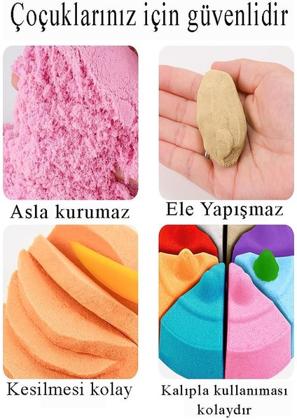 Naturel Kinetik Kum 500 gr ve Oyun Kalıbı 6 Lı 1 Paket Kurumaz Kinetik Oyun Kumu Doğal Kinetik Kum fiyatları