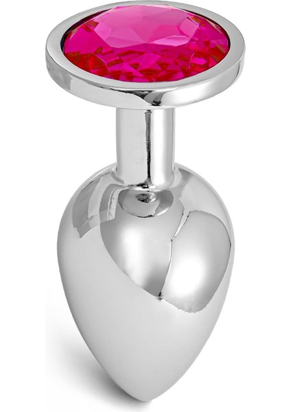 Lolita Shop Gümüş Metal Fuşya Mücevher Taşlı Paslanmaz Çelik 7 cm Anal Açıcı Alıştırıcı Plug Tıkaç