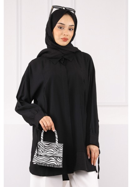 Siyah Kol Bağlamalı Tunik