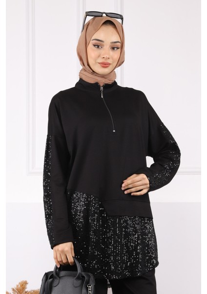 Lacivert Pul Detaylı Tunik Pantolonlu Takım