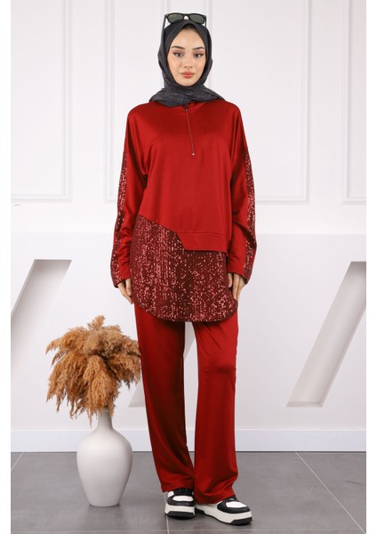Lacivert Pul Detaylı Tunik Pantolonlu Takım