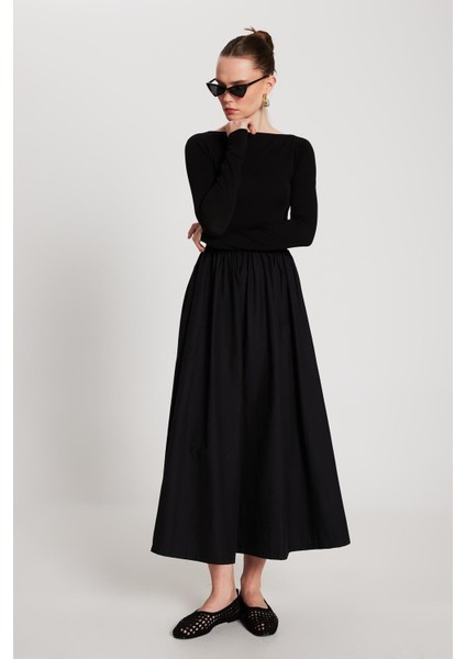 Kadın Siyah Örme ve Dokuma Garnili Elbise 29155 indirimleri