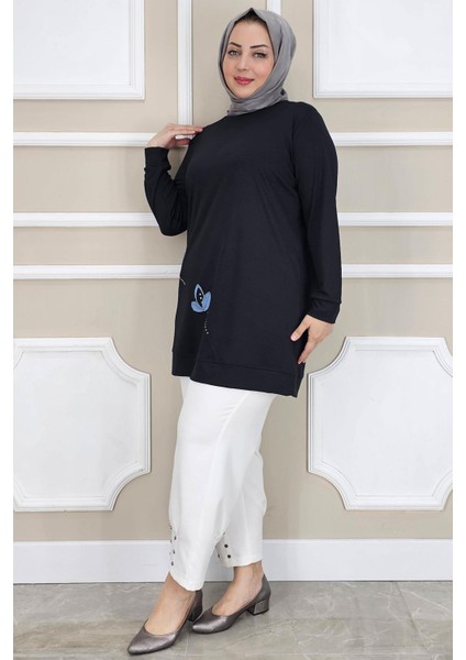 Kadın Çiçek Dikme Detaylı Tesettür Tunik