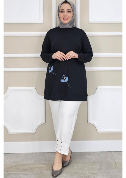 Kadın Çiçek Dikme Detaylı Tesettür Tunik modelleri