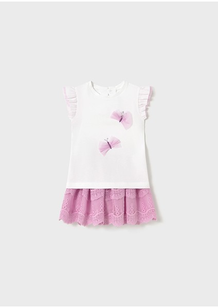 01-04 Yaş Kız Bebek Mayoral Pudra Etekli Takım - Pudra