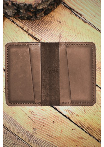 El Yapımı Hakiki Deri Kartlık Italyan Dikiş Premium Hakiki Deri Kompakt Kartlık