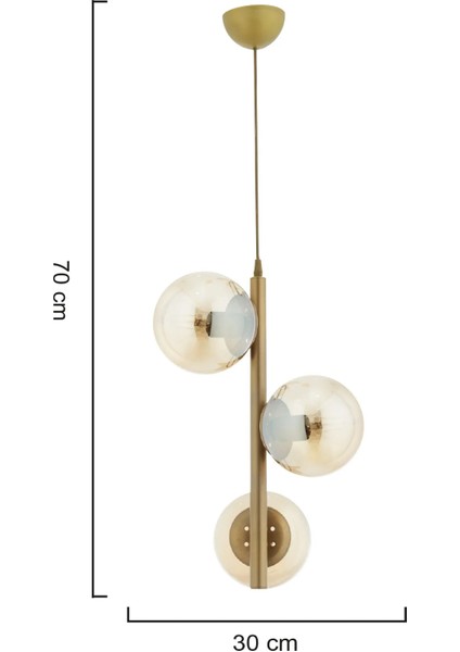 Salkım 3'lü Eskitme Bal Glop Camlı Modern Avize