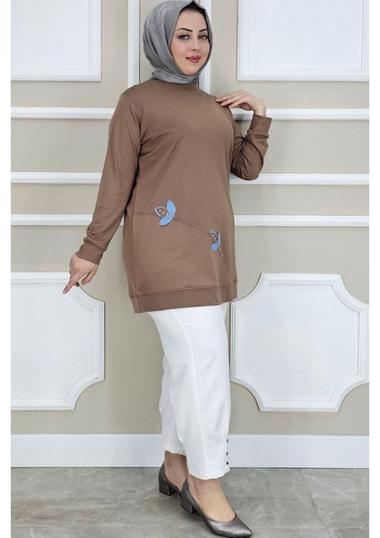 Kadın Çiçek Dikme Detaylı Tesettür Tunik