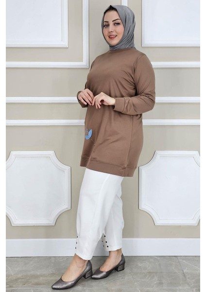 Kadın Çiçek Dikme Detaylı Tesettür Tunik fiyatları