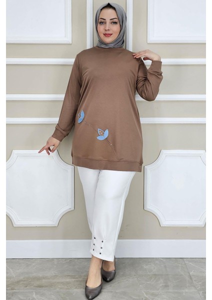 Kadın Çiçek Dikme Detaylı Tesettür Tunik modelleri