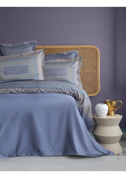 Regına Indigo Elegance Baskılı Saten Çift Kişilik Nevresim Takımı
