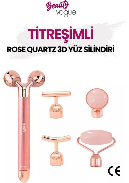 Titreşimli Rose Pembe Quartz Taşı 3d Yüz Masaj Silindiri