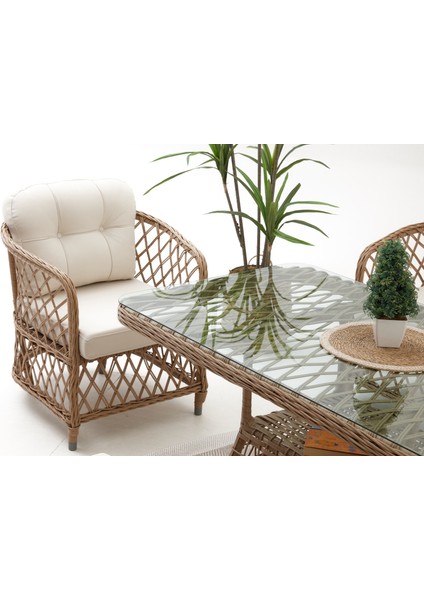 Palm Alüminyum Rattan Bahçe Balkon Oturma Grubu (3+1+1+Masa ) Cappucino -Krem modelleri