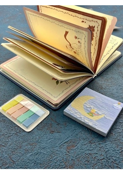 Özel Tasarım Küçük Prens 3 Parça (Defter+Post-It+Indeks) Mavi Set/ Index/ Post-It /defter/ Yapışkanlı Not