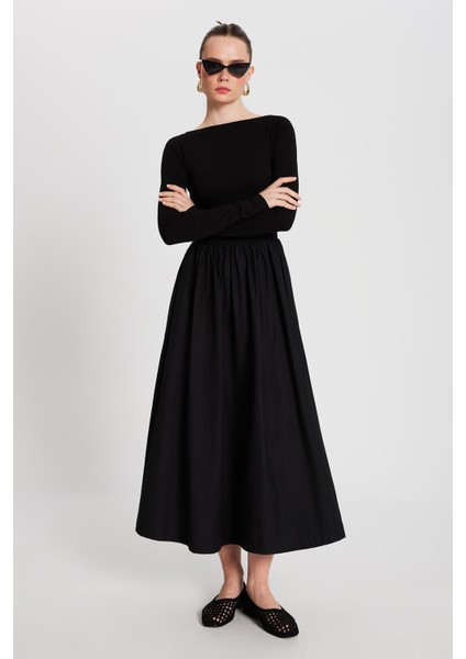 Kadın Siyah Örme ve Dokuma Garnili Elbise 29155 fiyatları