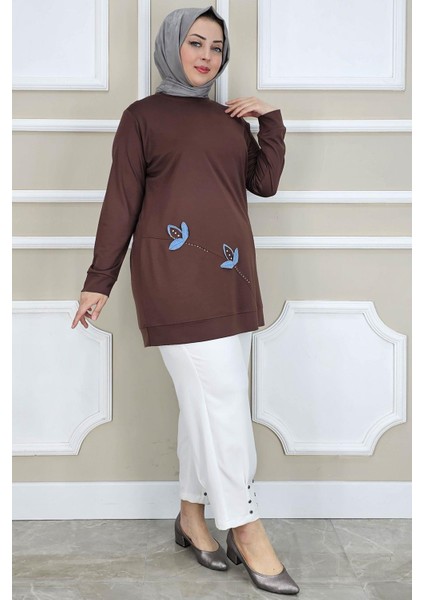 Kadın Çiçek Dikme Detaylı Tesettür Tunik